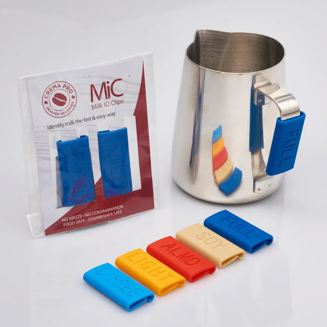 The Crema Pro Milk Jug ID Clips - Prestige Coffee