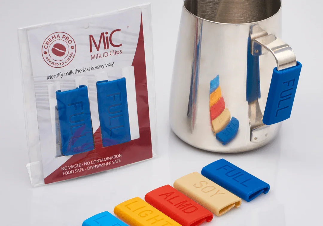 The Crema Pro Milk Jug ID Clips - Prestige Coffee