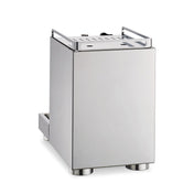 La Pavoni Cellini Mini Coffee Machine featuring a sleek stainless steel body with compact design, mounted on sturdy metal feet. The professional-grade E61 group head is visible on top, showcasing its premium semi-professional build quality and minimalist aesthetic.