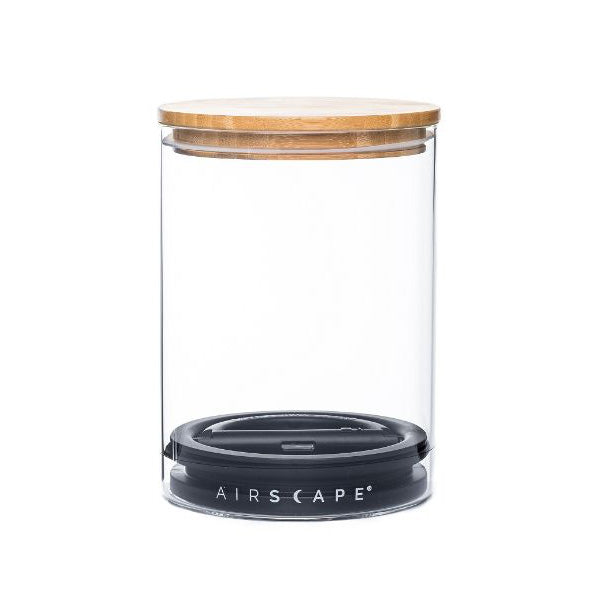 Airscape Glass and Bamboo Lid coffee storage canister, Medium 7 inch, borosilicate glass with bamboo top lid