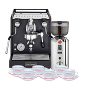 La Pavoni Cellini Classic V2 espresso machine in black with Cilindro grinder and cup set