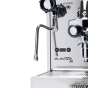 Close-up of a coffee machine with 'Elevate' branding on a white background
