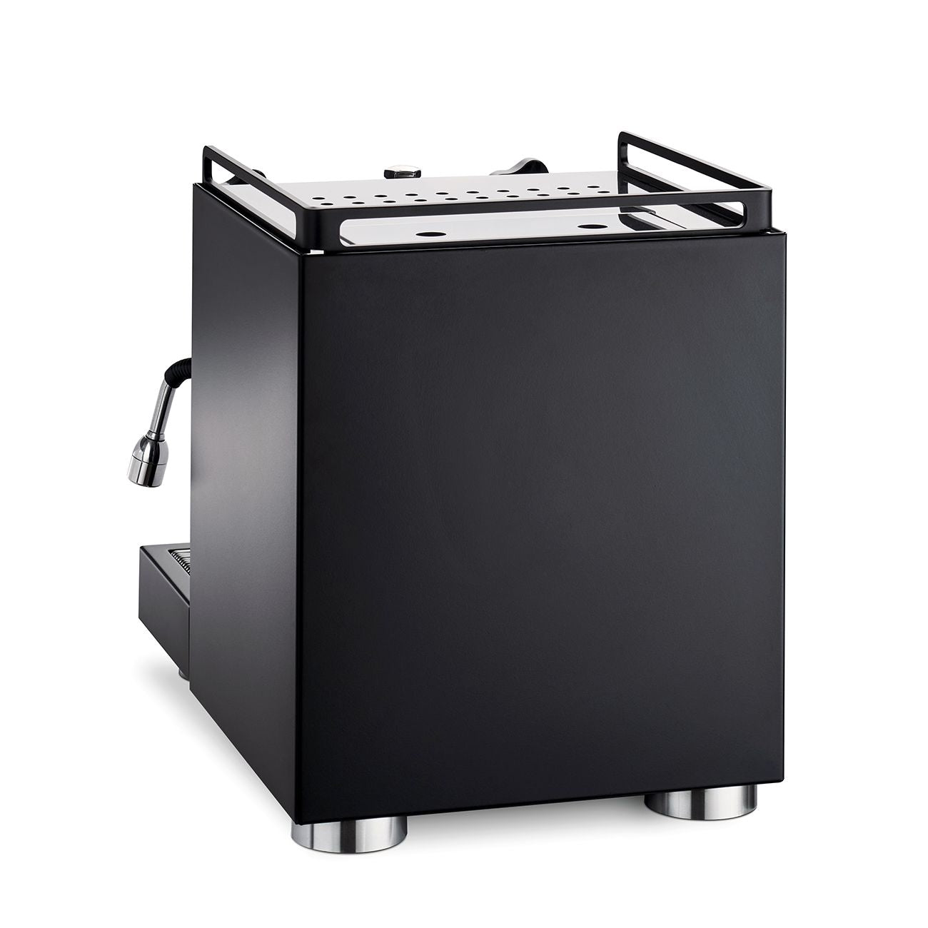 La Pavoni Cellini Classic Coffee Machine featuring a sleek matte black design with stainless steel accents, professional E61 group head, and pressure gauge mounted on a solid metal frame with cup warming platform on top