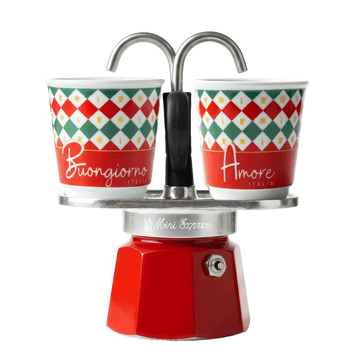 Bialetti Mini Express 2 cup Italia with 2 espresso cups