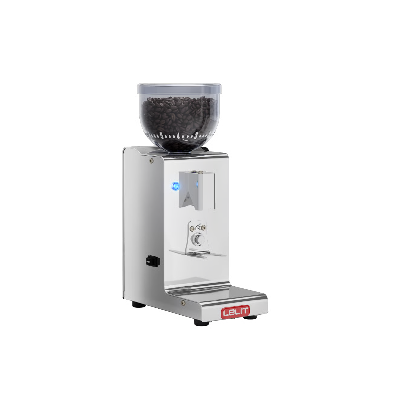 Lelit Fred Tempo coffee grinder, angled view