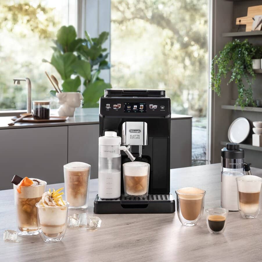 De'Longhi Eletta Explore ECAM45055G coffee machine in grey, factory seconds, close-up