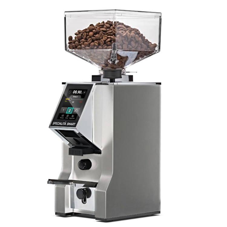 Chrome Eureka Specialita Smart Coffee Grinder on a white background.