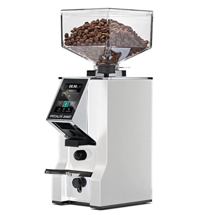 White Eureka Specialita Smart Coffee Grinder on a white background.