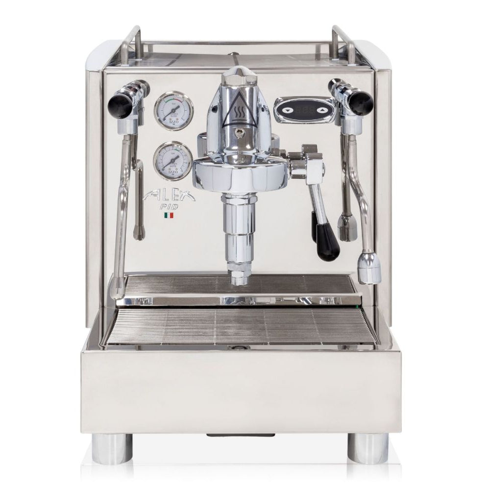 Stainless Steel Izzo Alex PID home coffee machine on a white background