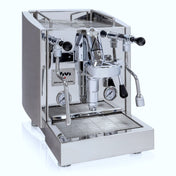 Stainless steel izzo vivi espresso machine on a white background
