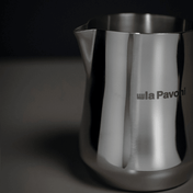 La Pavoni 500ml stainless steel milk jug side view