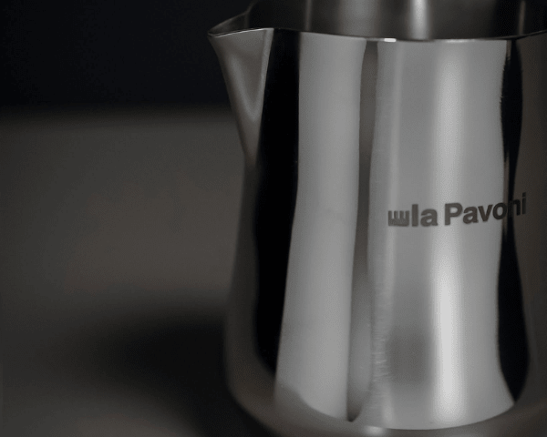 La Pavoni 500ml stainless steel milk jug side view