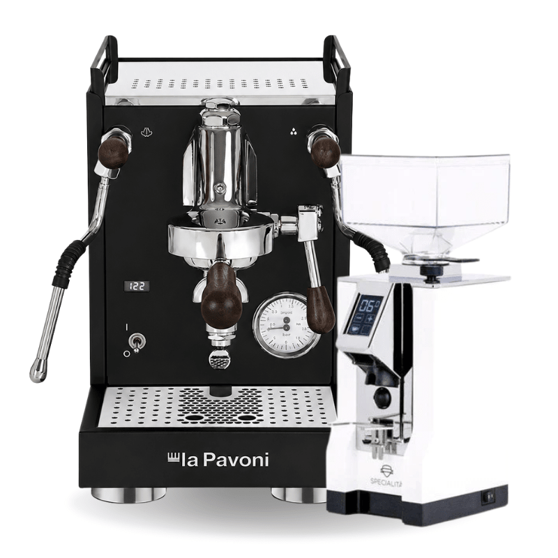 La Pavoni Mini Cellini X Black Walnut & Eureka Specialita Coffee Machine & Grinder Bundle - Prestige Coffee-La Pavoni-White