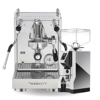 La Pavoni Mini Cellini X stainless espresso machine and Eureka Specialita grinder bundle
