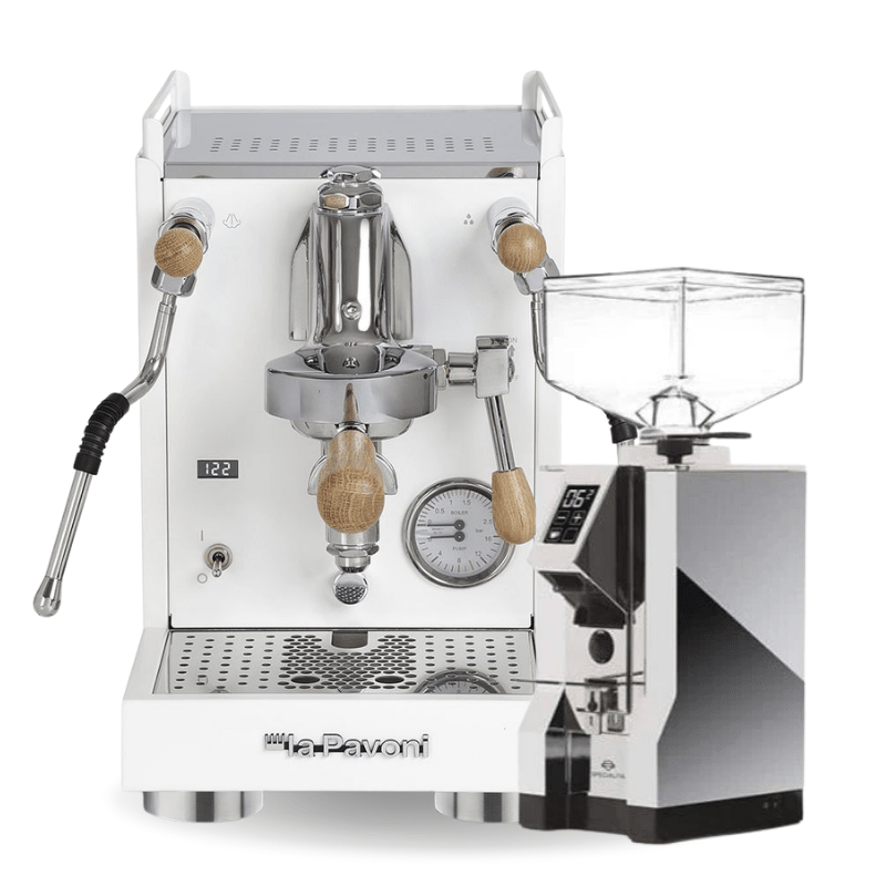 La Pavoni Mini Cellini X White & Eureka Specialita Coffee Machine & Grinder Bundle - Prestige Coffee-La Pavoni-Chrome