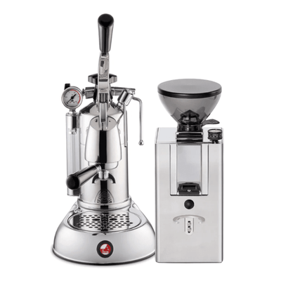 La Pavoni Stradivari Professional lever espresso machine and Kube Mill V2 grinder bundle