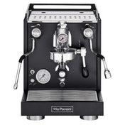 La Pavoni Cellini Classic espresso machine in sleek black finish featuring E61 group head, pressure gauge, dual steam wands, and chrome accents. Professional-grade domestic coffee machine with commercial components and precise pressure control system.