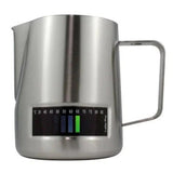 Latte Pro 600ml stainless steel milk jug with temperature tag