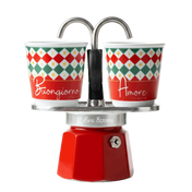 Bialetti Mini Express 2 Cup Italia with two espresso cups