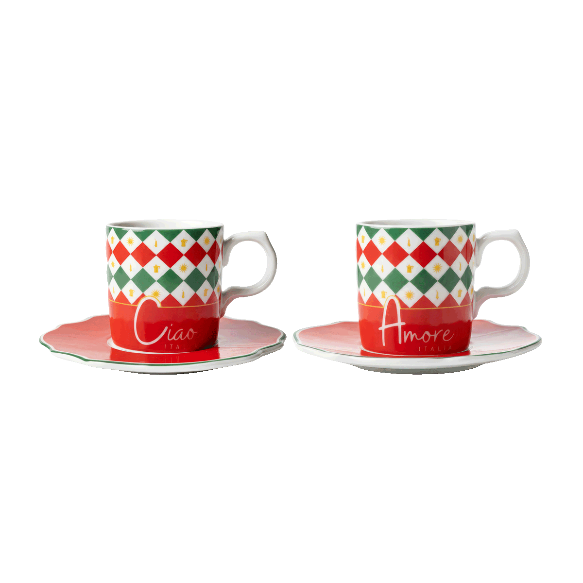 Bialetti Tricolore Italia Espresso Cups & Saucers Set of 2