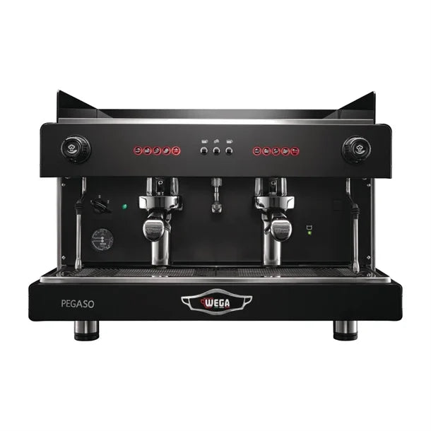 Wega Pegaso cafe coffee machine all black on white background